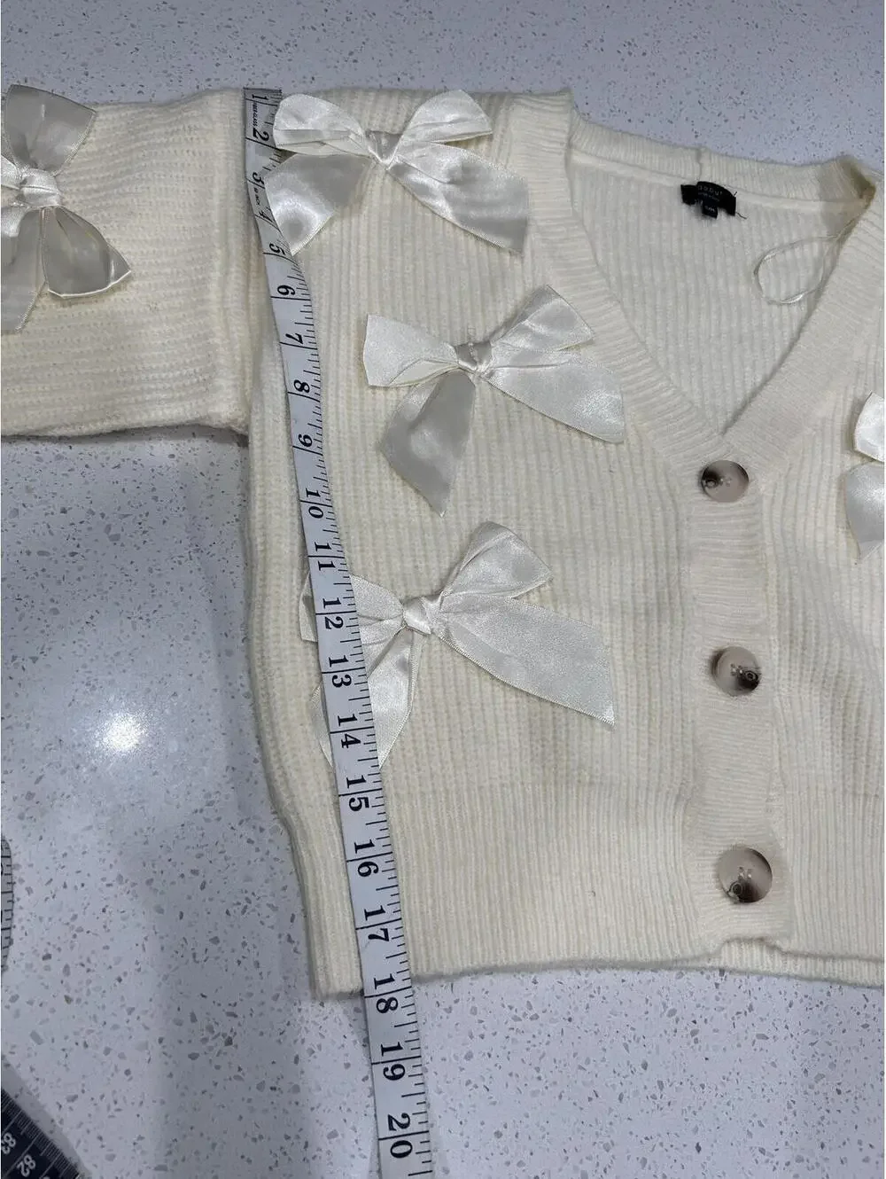 Debut Cream Button-Down Cardigan - Ribbon Bow Accents - Size S/M - Cottagecore - Picture 4 of 8